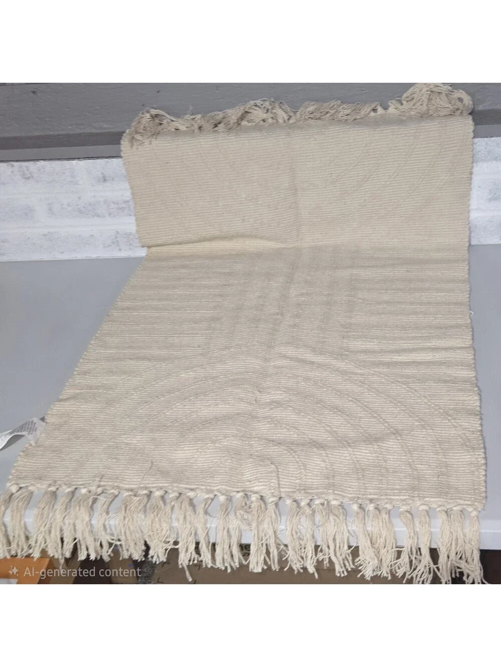 Boho Cotton Rug w/ Tassels Bathroom 24in x 36in Cream Colored